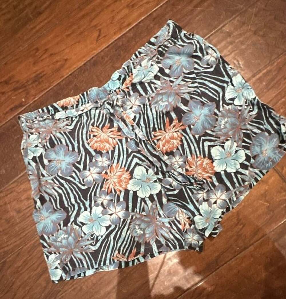 French Laundry Intimates Floral Zebra Print Linen Blend Drawstring Shorts